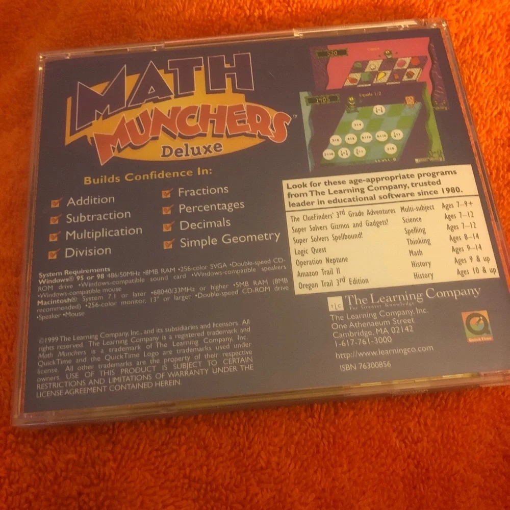 Math Munchers Deluxe PC Game CD ROM Learn At Home Tutoring Game Vintage
